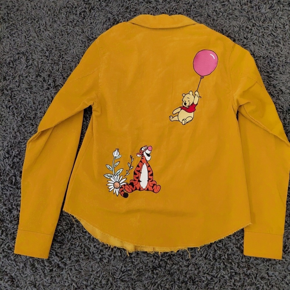 OUR Disney Winnie Pooh Corduroy Small Yellow Gold Button Up Raw Hem Embroidered - Picture 8 of 15